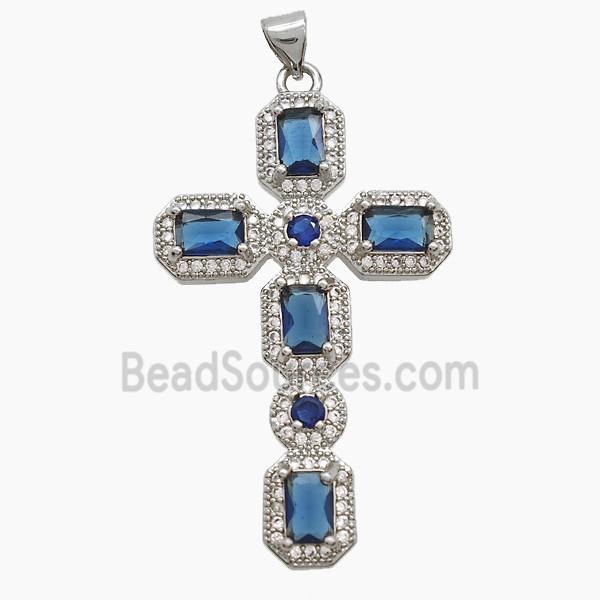 Copper Cross Pendant Pave Zirconia Crystal Glass Platinum Plated