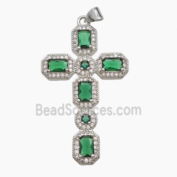 Copper Cross Pendant Pave Zirconia Crystal Glass Platinum Plated