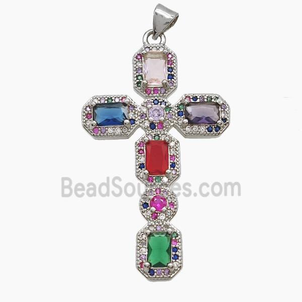 Copper Cross Pendant Pave Zirconia Crystal Glass Platinum Plated