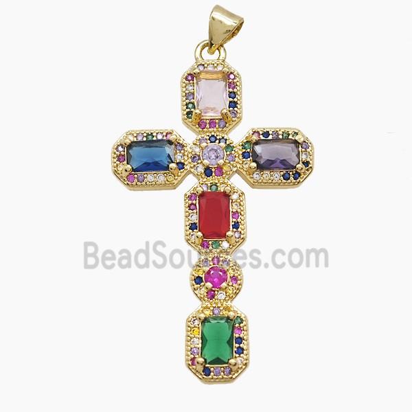 Copper Cross Pendant Pave Zirconia Crystal Glass 18K Gold Plated