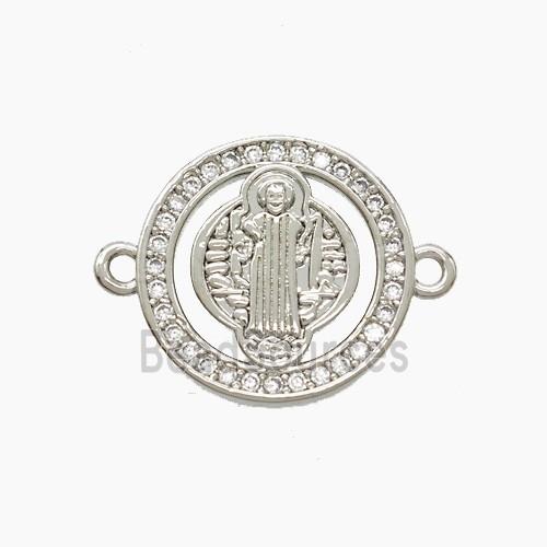 Copper Saint Jude Connector Pave Zirconia Platinum Plated