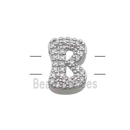 Copper Letter-B Beads Pave Zirconia 2holes Platinum Plated