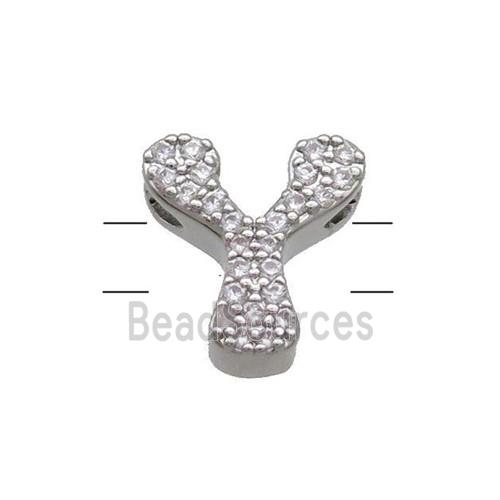 Copper Letter-Y Beads Pave Zirconia 2holes Platinum Plated