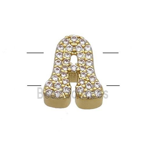 Copper Letter-A Beads Pave Zirconia 2holes Gold Plated