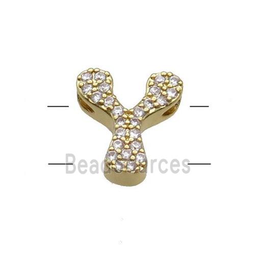 Copper Letter-Y Beads Pave Zirconia 2holes Gold Plated