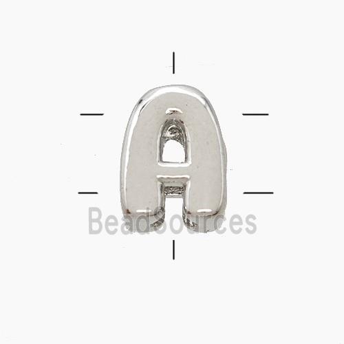 Copper Letter-A Beads 2holes Platinum Plated