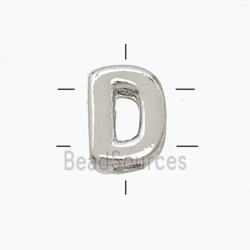 Copper Letter-D Beads 2holes Platinum Plated