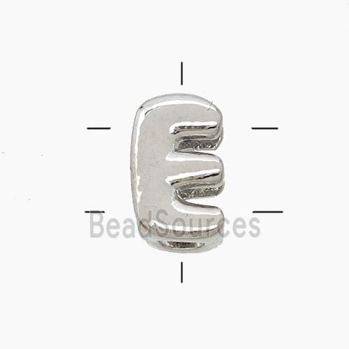 Copper Letter-E Beads 2holes Platinum Plated