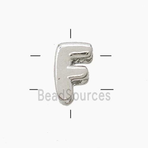Copper Letter-F Beads 2holes Platinum Plated