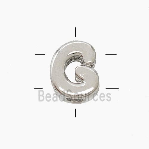 Copper Letter-G Beads 2holes Platinum Plated