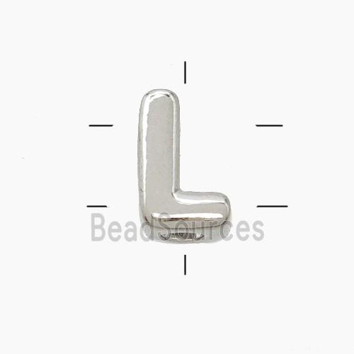 Copper Letter-L Beads 2holes Platinum Plated