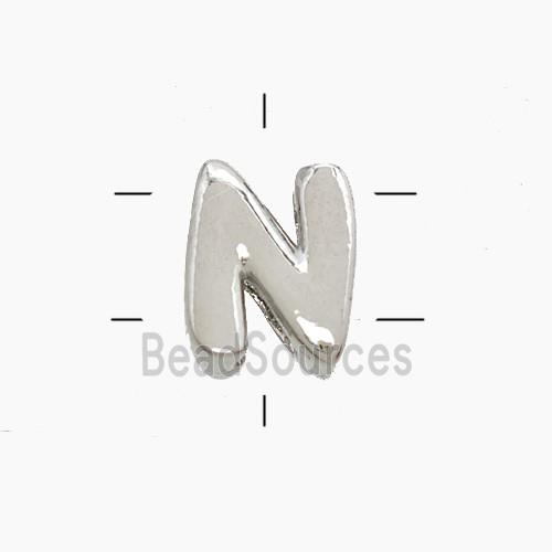 Copper Letter-N Beads 2holes Platinum Plated