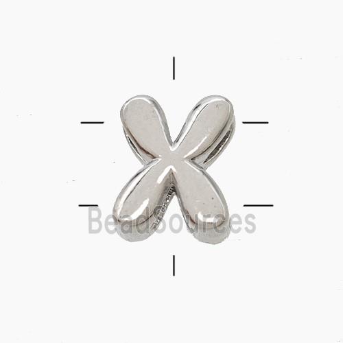 Copper Letter-X Beads 2holes Platinum Plated