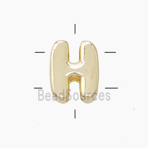 Copper Letter-H Beads 2holes Gold Plated