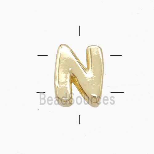 Copper Letter-N Beads 2holes Gold Plated
