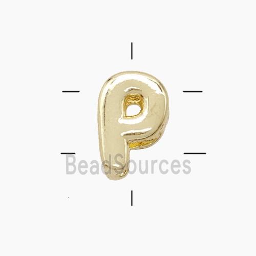 Copper Letter-P Beads 2holes Gold Plated