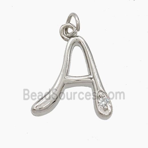 Copper Letter-A Pendant Pave Zirconia Platinum Plated
