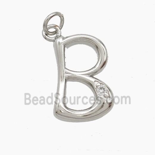 Copper Letter-B Pendant Pave Zirconia Platinum Plated