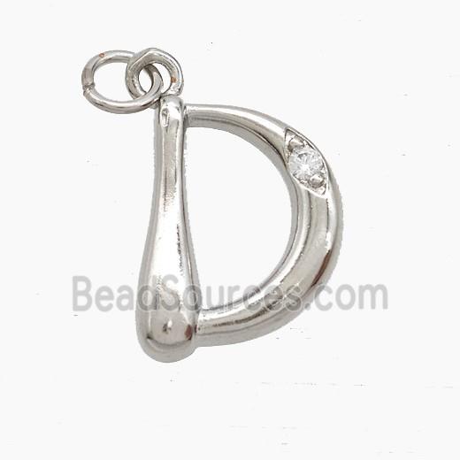 Copper Letter-D Pendant Pave Zirconia Platinum Plated