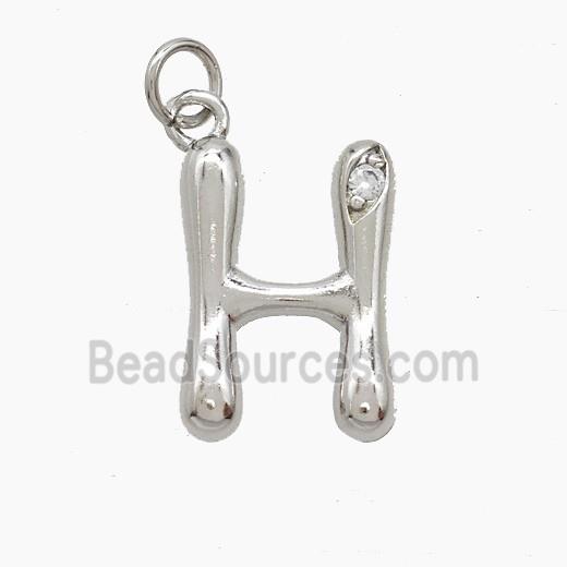 Copper Letter-H Pendant Pave Zirconia Platinum Plated