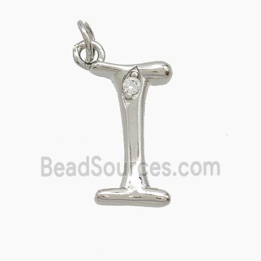Copper Letter-I Pendant Pave Zirconia Platinum Plated