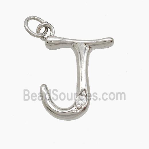 Copper Letter-J Pendant Pave Zirconia Platinum Plated