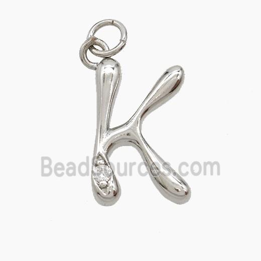 Copper Letter-K Pendant Pave Zirconia Platinum Plated