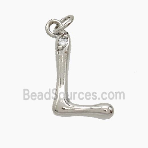 Copper Letter-L Pendant Pave Zirconia Platinum Plated