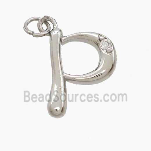 Copper Letter-P Pendant Pave Zirconia Platinum Plated