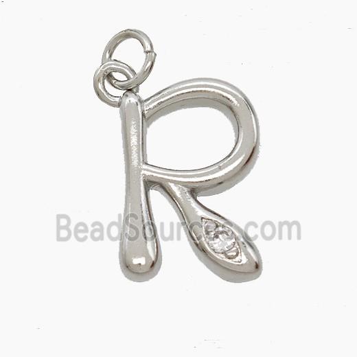 Copper Letter-R Pendant Pave Zirconia Platinum Plated
