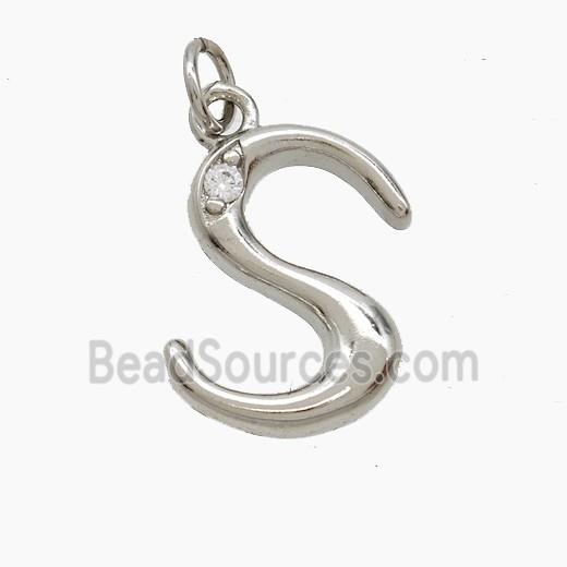 Copper Letter-S Pendant Pave Zirconia Platinum Plated