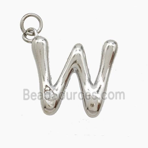 Copper Letter-W Pendant Pave Zirconia Platinum Plated