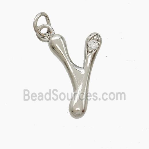 Copper Letter-Y Pendant Pave Zirconia Platinum Plated