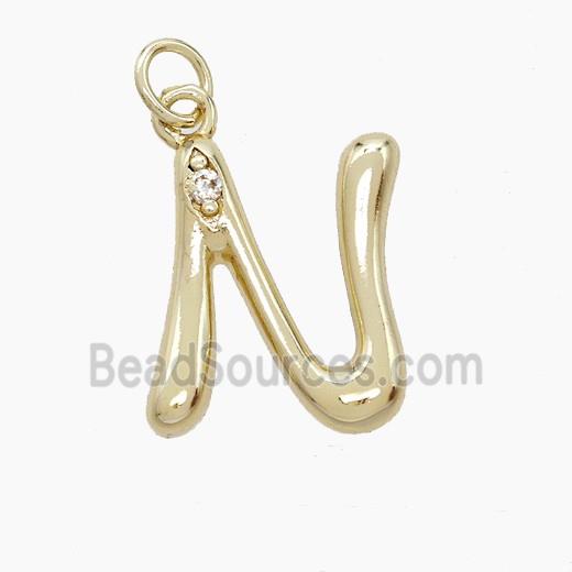 Copper Letter-N Pendant Pave Zirconia Gold Plated