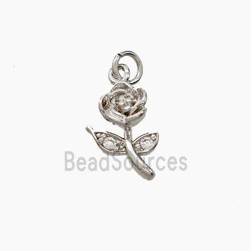 Copper Rose Flower Pendant Pave Zirconia Platinum Plated