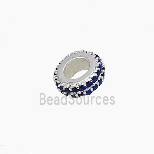 Copper Rondelle Beads Pave Zirconia Platinum Plated