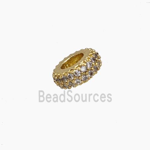 Copper Rondelle Beads Pave Zirconia Gold Plated