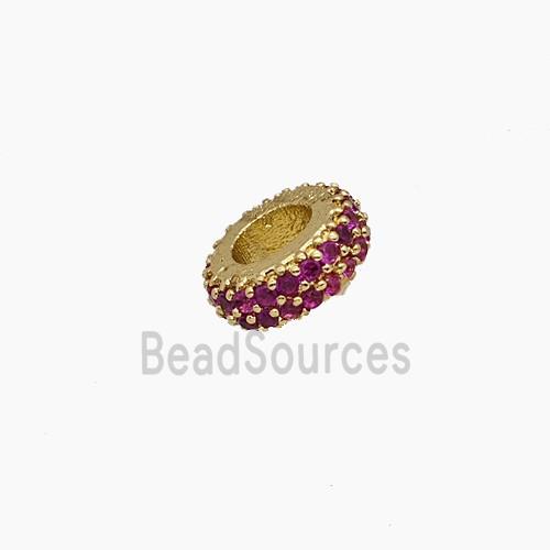 Copper Rondelle Beads Pave Zirconia Gold Plated