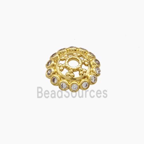 Copper Beadcaps Pave Zirconia Gold Plated