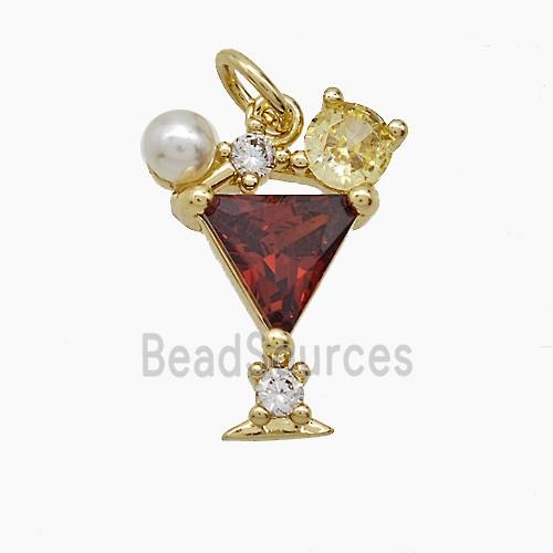 Copper Winecup Pendant Pave Zirconia Crystal Glass Gold Plated