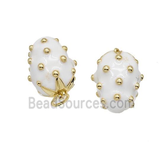 Copper Strawberry Pendant White Enamel Gold Plated