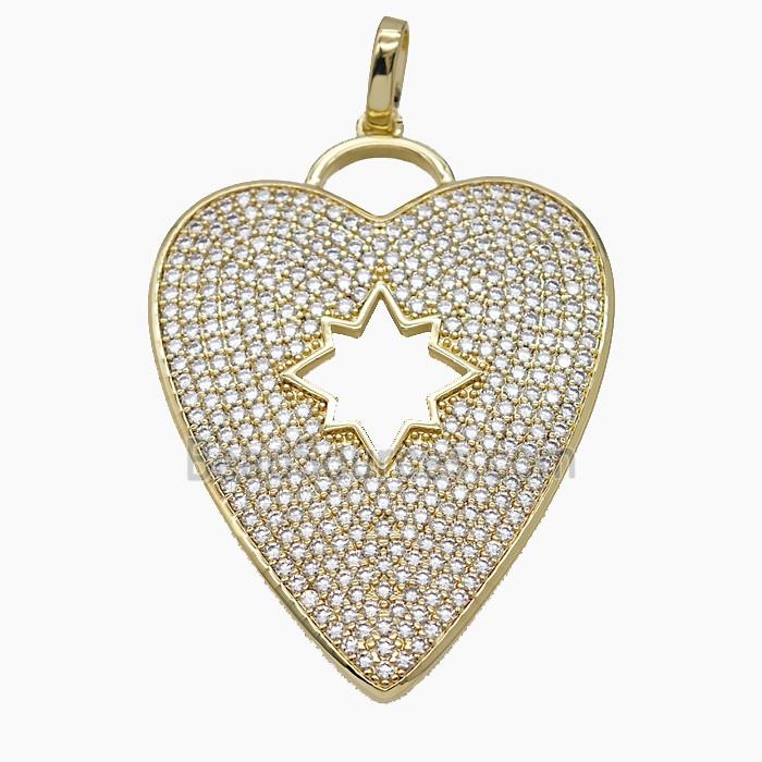Copper Heart Pendant Micropave Zirconia Star Gold Plated