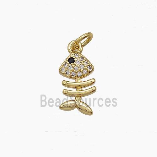Copper Fishbone Pendant Pave Zirconia 18K Gold Plated