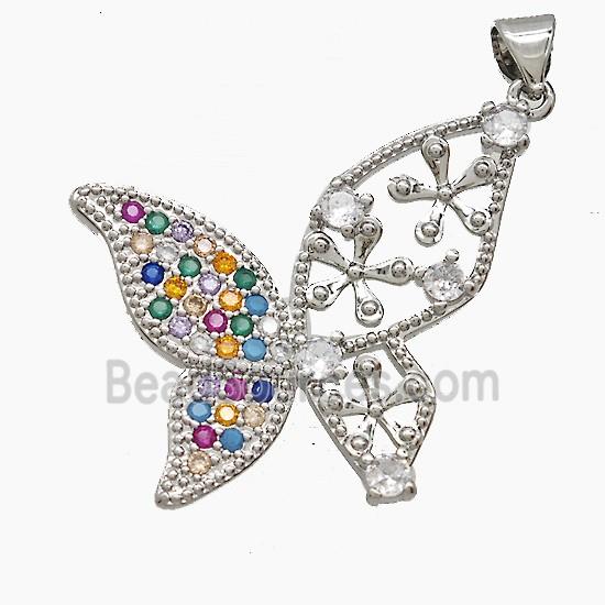 Copper Butterfly Pendant Pave Zirconia Platinum Plated