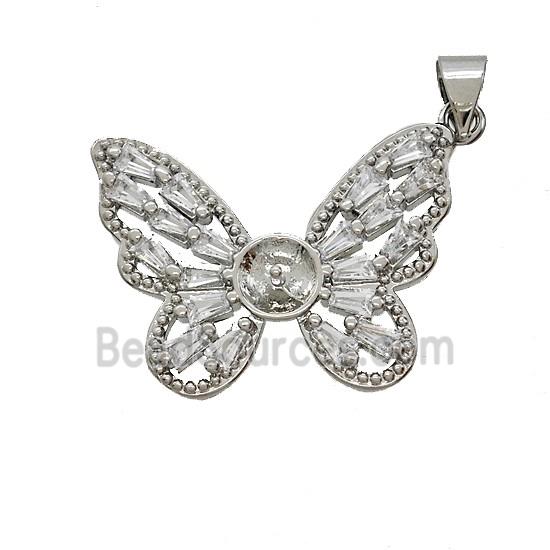 Copper Butterfly Pendant Pave Zirconia Platinum Plated