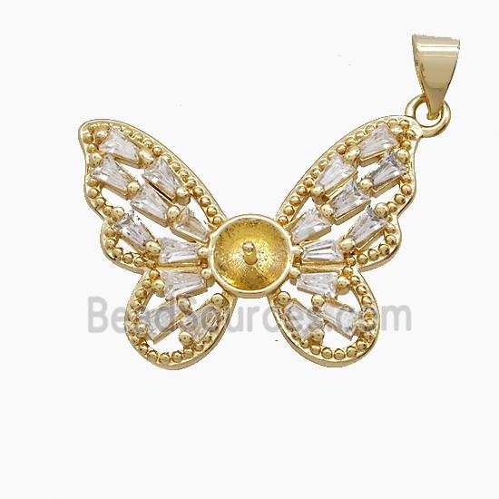 Copper Butterfly Pendant Pave Zirconia 18K Gold Plated