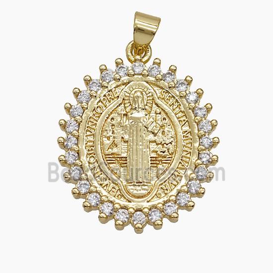 Copper Saint Jude Pendant Pave Zirconia 18K Gold Plated