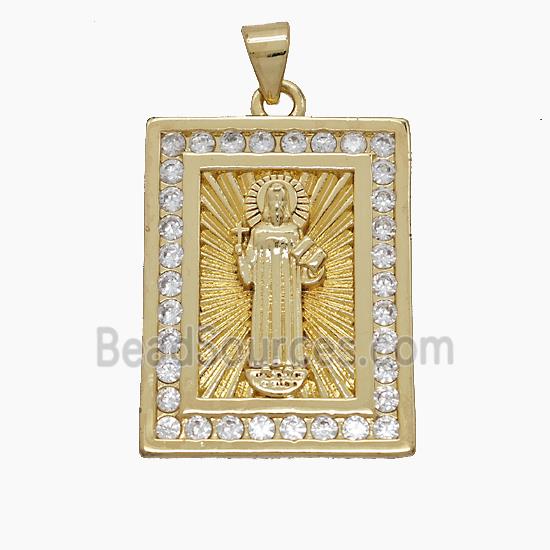 Copper Saint Jude Pendant Pave Zirconia 18K Gold Plated