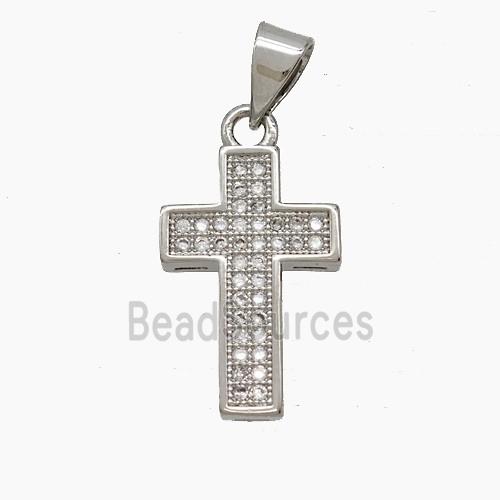 Copper Cross Pendant Micropave Zirconia Platinum Plated