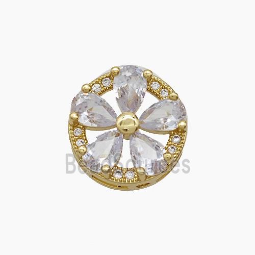 Copper Flower Beads Pave Zirconia 18K Gold Plated
